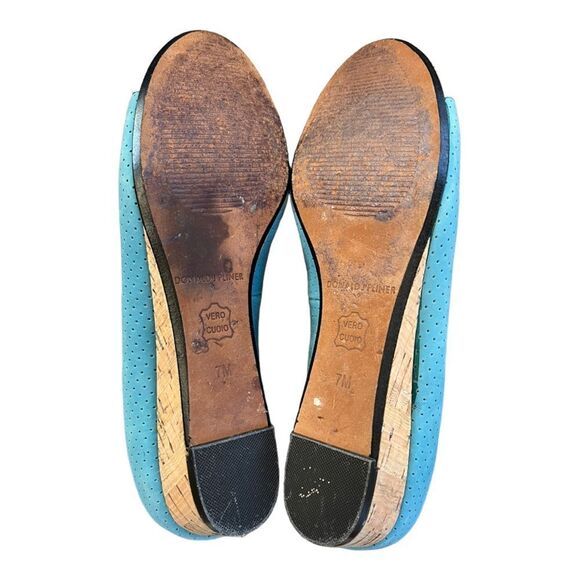 Donald J. Pliner | Cork Heel Toe Blue Turquoise Wedge Slip On Shoes 7 - Picture 6 of 9
